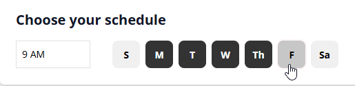 Schedule screen – choose days and time; multiple digests supported